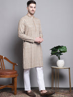 Jompers Men's Sequin Embroidered Pure Cotton Kurta - Cream | Grocsy