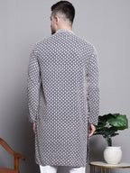 Jompers Men's Sequin Embroidered Pure Cotton Kurta - Navy Blue | Grocsy