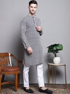 Jompers Men's Sequin Embroidered Pure Cotton Kurta - Navy Blue | Grocsy