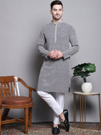 Jompers Men's Sequin Embroidered Pure Cotton Kurta - Navy Blue | Grocsy