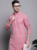 Jompers Men's Sequin Embroidered Pure Cotton Kurta - Coral | Grocsy