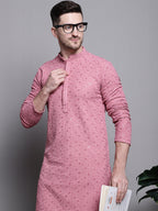 Jompers Men's Sequin Embroidered Pure Cotton Kurta - Coral | Grocsy