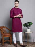 Jompers Men's Sequin Embroidered Pure Cotton Kurta - Purple | Grocsy