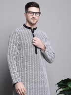 Jompers Men's Sequin Embroidered Silk Blend Kurta - Black | Grocsy