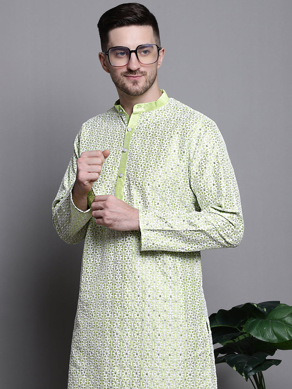 Jompers Men's Sequin Embroidered Silk Blend Kurta - Pista | Grocsy