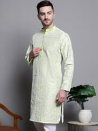 Jompers Men's Sequin Embroidered Silk Blend Kurta - Pista | Grocsy