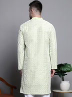 Jompers Men's Sequin Embroidered Silk Blend Kurta - Pista | Grocsy