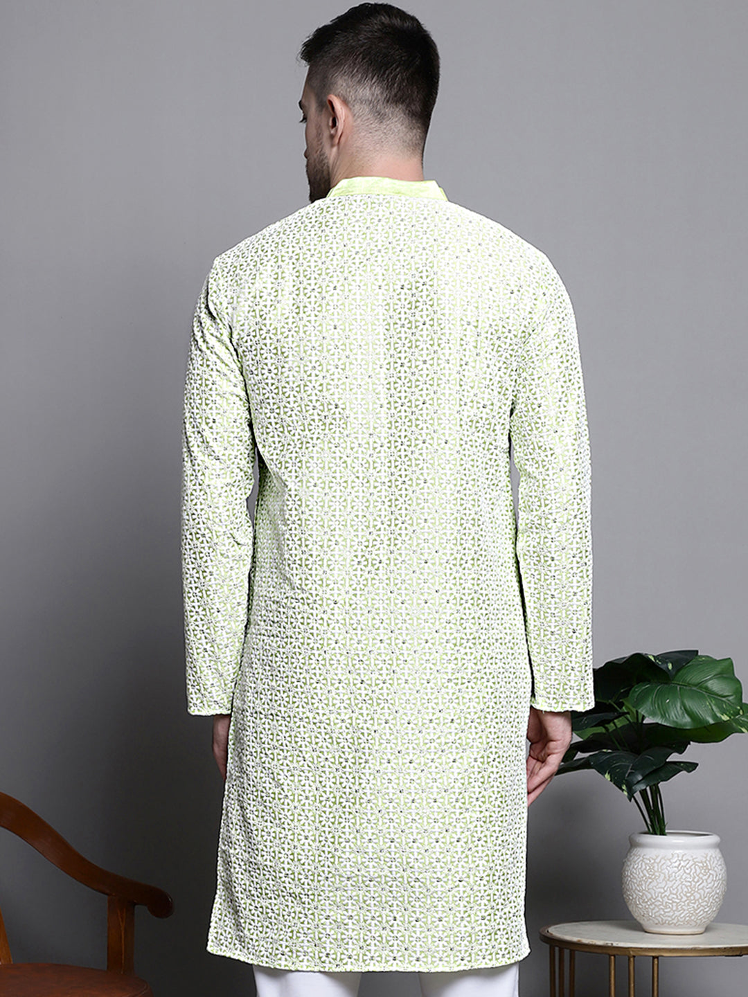 Jompers Men's Sequin Embroidered Silk Blend Kurta - Pista | Grocsy
