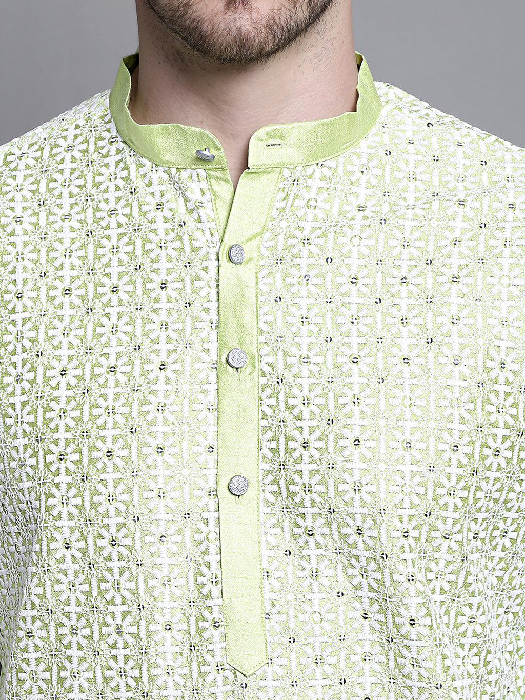 Jompers Men's Sequin Embroidered Silk Blend Kurta - Pista | Grocsy