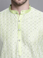 Jompers Men's Sequin Embroidered Silk Blend Kurta - Pista | Grocsy