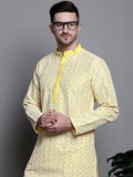 Jompers Men's Sequin Embroidered Silk Blend Kurta - Yellow | Grocsy