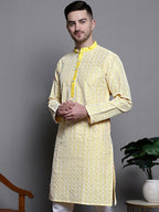 Jompers Men's Sequin Embroidered Silk Blend Kurta - Yellow | Grocsy