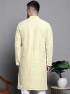 Jompers Men's Sequin Embroidered Silk Blend Kurta - Yellow | Grocsy