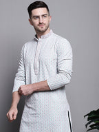 Jompers Men's Sequin Embroidered Pure Cotton Kurta - Blue | Grocsy