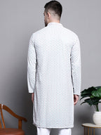 Jompers Men's Sequin Embroidered Pure Cotton Kurta - Blue | Grocsy