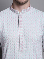 Jompers Men's Sequin Embroidered Pure Cotton Kurta - Blue | Grocsy