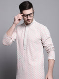 Jompers Men's Sequin Embroidered Pure Cotton Kurta - Peach | Grocsy