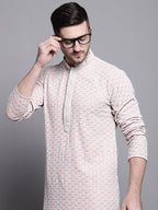 Jompers Men's Sequin Embroidered Pure Cotton Kurta - Peach | Grocsy
