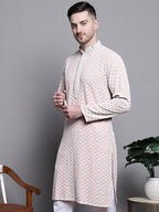 Jompers Men's Sequin Embroidered Pure Cotton Kurta - Peach | Grocsy