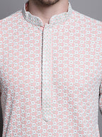 Jompers Men's Sequin Embroidered Pure Cotton Kurta - Peach | Grocsy