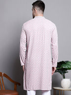 Jompers Men's Sequin Embroidered Pure Cotton Kurta - Pink | Grocsy