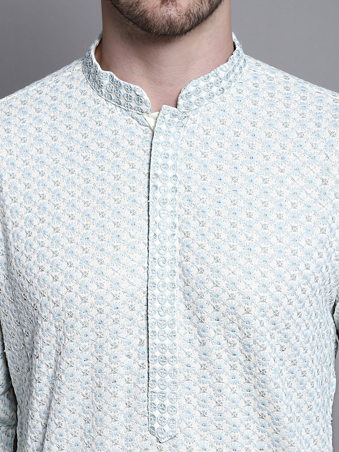 Jompers Men's Sequin Embroidered Pure Cotton Kurta - Yellow | Grocsy