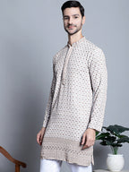Jompers Men's Chikankari Embroidered Kurta Only - Beige | Grocsy