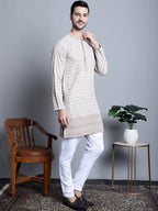 Jompers Men's Chikankari Embroidered Kurta Only - Beige | Grocsy