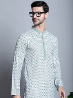 Jompers Men's Chikankari Embroidered Kurta Only - Blue | Grocsy