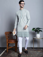 Jompers Men's Chikankari Embroidered Kurta Only - Blue | Grocsy