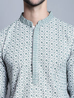 Jompers Men's Chikankari Embroidered Kurta Only - Blue | Grocsy