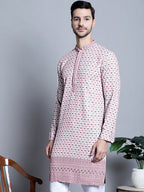 Jompers Men's Chikankari Embroidered Kurta Only - Pink | Grocsy