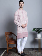 Jompers Men's Chikankari Embroidered Kurta Only - Pink | Grocsy