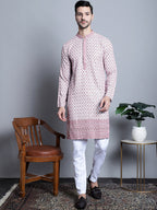 Jompers Men's Chikankari Embroidered Kurta Only - Pink | Grocsy