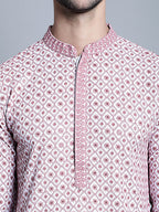 Jompers Men's Chikankari Embroidered Kurta Only - Pink | Grocsy