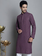 Jompers Men's Chikankari Embroidered and Sequence Kurta Only - Purple | Grocsy