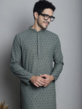 Jompers Men's Chikankari Embroidered and Sequence Kurta Only - Sea-Green | Grocsy