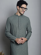 Jompers Men's Chikankari Embroidered and Sequence Kurta Only - Sea-Green | Grocsy