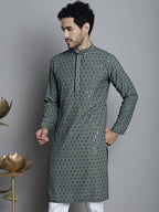 Jompers Men's Chikankari Embroidered and Sequence Kurta Only - Sea-Green | Grocsy