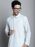 Jompers Men's Chikankari Embroidered and Sequence Kurta Only - Light-Grey | Grocsy