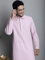 Jompers Men's Chikankari Embroidered and Sequence Kurta Only - Magenta | Grocsy