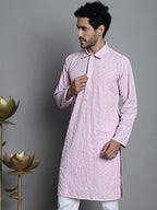 Jompers Men's Chikankari Embroidered and Sequence Kurta Only - Magenta | Grocsy