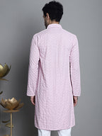 Jompers Men's Chikankari Embroidered and Sequence Kurta Only - Magenta | Grocsy