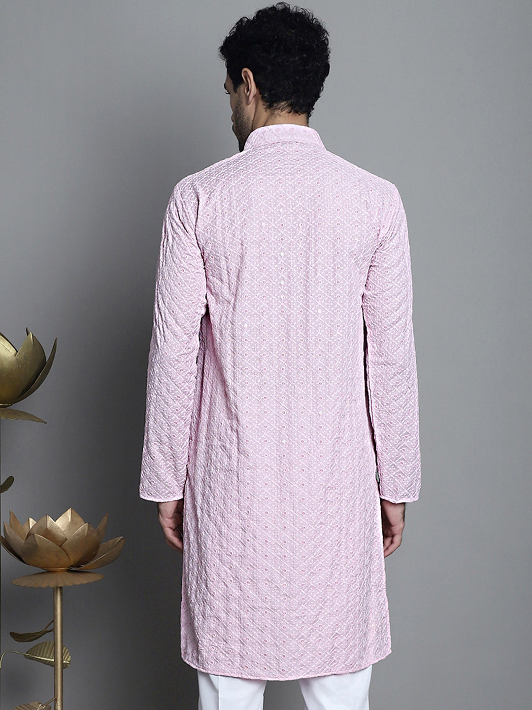 Jompers Men's Chikankari Embroidered and Sequence Kurta Only - Magenta | Grocsy
