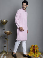 Jompers Men's Chikankari Embroidered and Sequence Kurta Only - Magenta | Grocsy