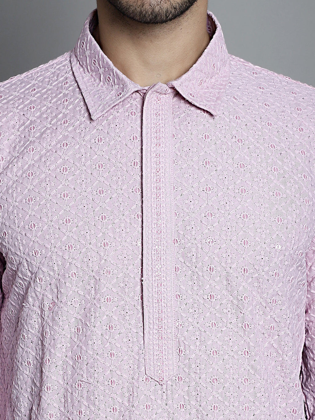 Jompers Men's Chikankari Embroidered and Sequence Kurta Only - Magenta | Grocsy