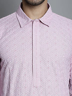 Jompers Men's Chikankari Embroidered and Sequence Kurta Only - Magenta | Grocsy