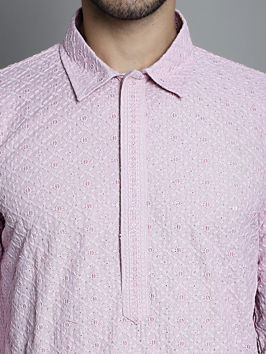 Jompers Men's Chikankari Embroidered and Sequence Kurta Only - Magenta | Grocsy