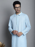 Jompers Men's Chikankari Embroidered and Sequence Kurta Only - Sky Blue | Grocsy