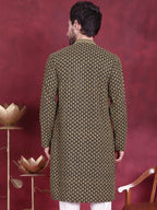 Jompers Men's Sequins Embroidered Kurta - Mehndi | Grocsy